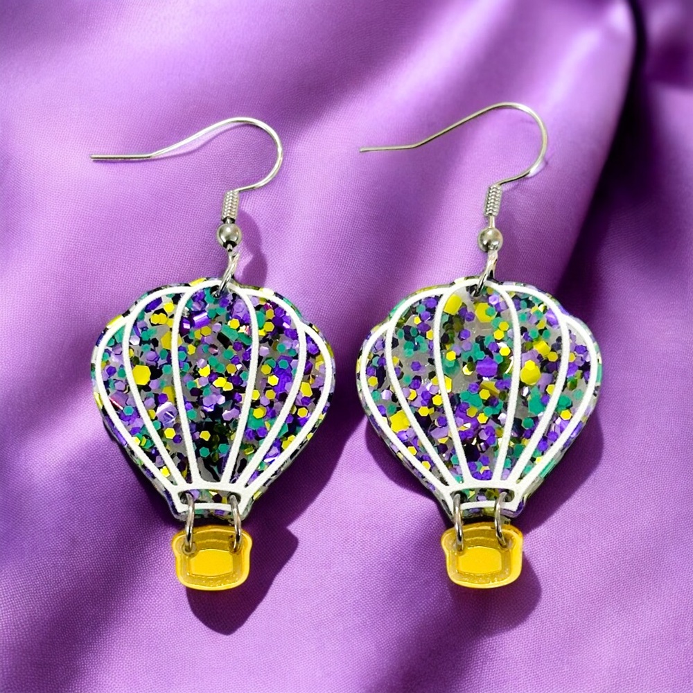 Purple And Green Hot Air Balloon Earrings